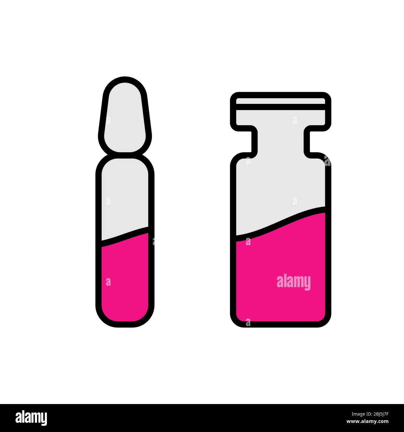 Icona ampolle. Flaconcino vaccino anticorpo siero virus chimico medicina medica Illustrazione Vettoriale