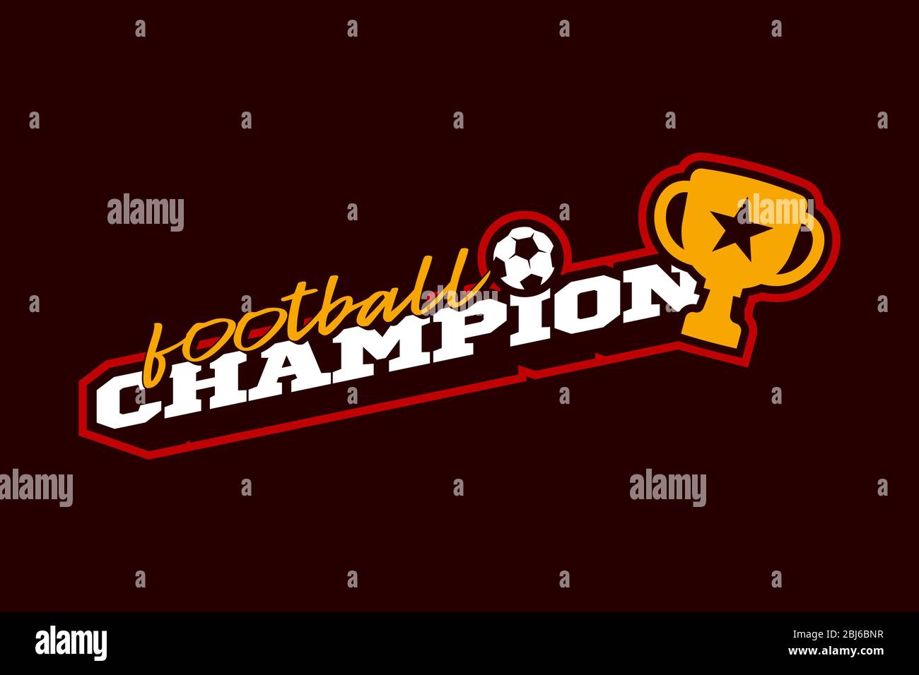 Logo Champion 2020 Football Vector. Moderna tipografia professionale sport palla da calcio e coppa in stile retrò vettore emblema e modello logo design Illustrazione Vettoriale