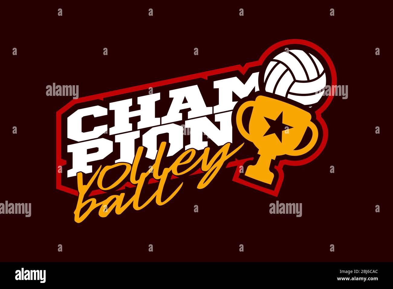 Logo Champion Volley Vector. Moderna palla da pallavolo sportiva Typography professionale in stile retrò emblema vettoriale e modello logo design Illustrazione Vettoriale