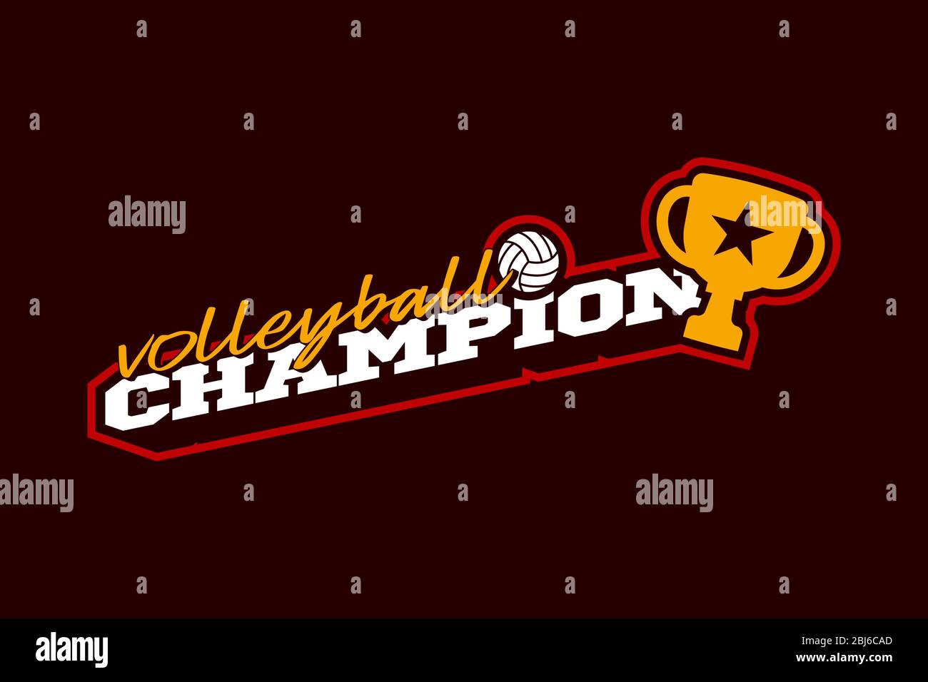 Logo Champion Volley Vector. Moderna palla da pallavolo sportiva Typography professionale in stile retrò emblema vettoriale e modello logo design Illustrazione Vettoriale