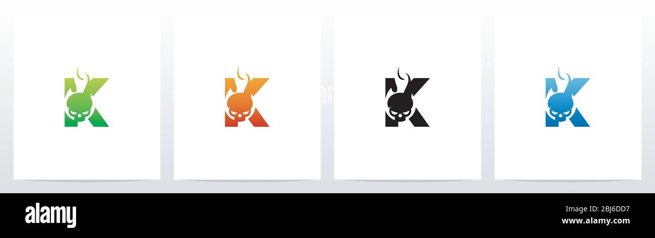 Cranio fiammeggiante su Letter Logo Design K Illustrazione Vettoriale
