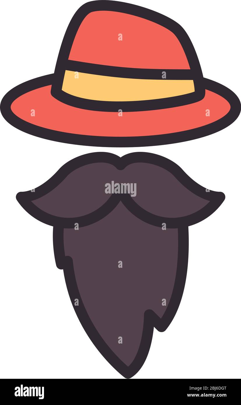 Baffi barba e cappello disegno icona stile piatto, uomo in stile Gentleman  viso retro tema moda e viso illustrazione vettoriale Immagine e Vettoriale  - Alamy