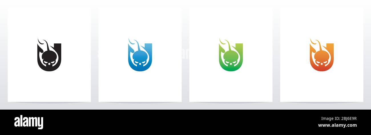 Cranio fiammeggiante su Letter Logo Design U Illustrazione Vettoriale