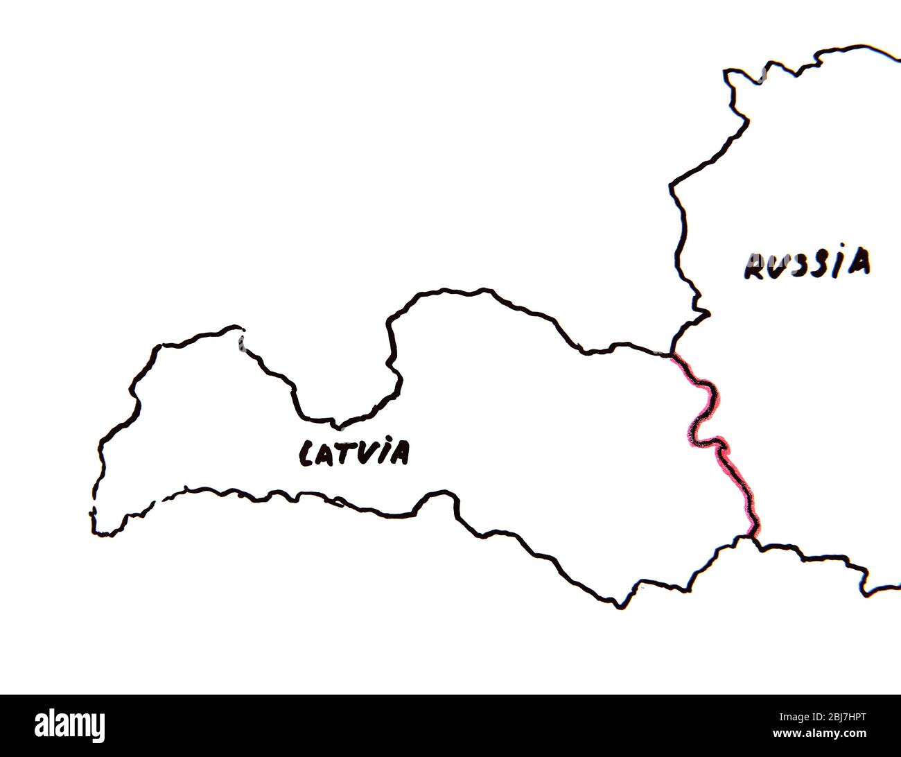 Mappa della Lettonia e della Russia - concetto di controversia territoriale Foto Stock