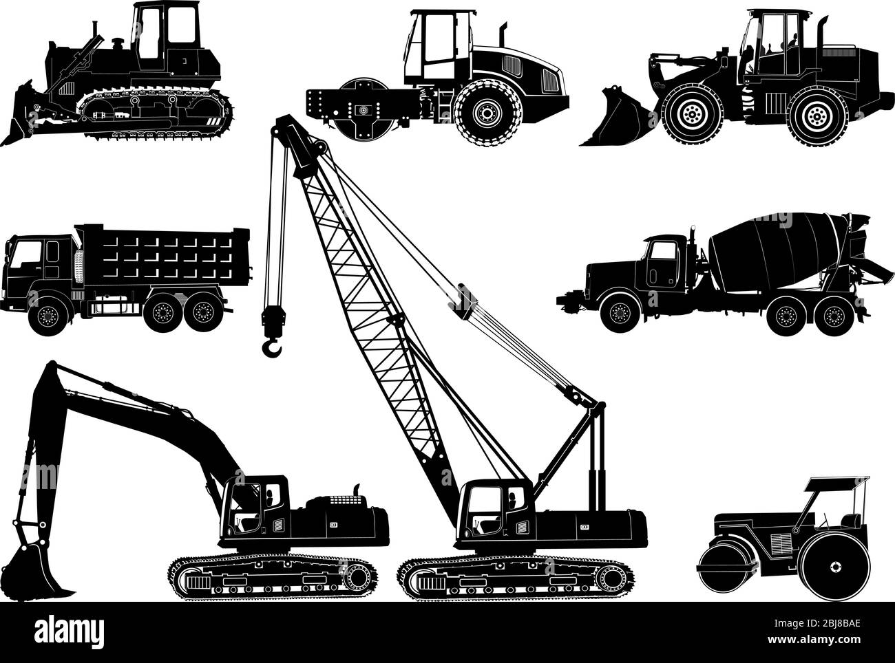 Silhouette di collezione veicolo pesante per edilizia e costruzioni Illustrazione Vettoriale