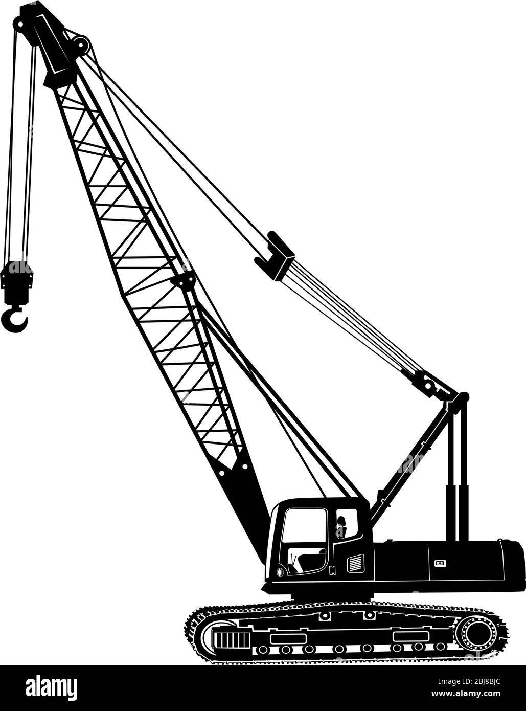 silhouette dei veicoli pesanti cingolati con gru mobile Illustrazione Vettoriale