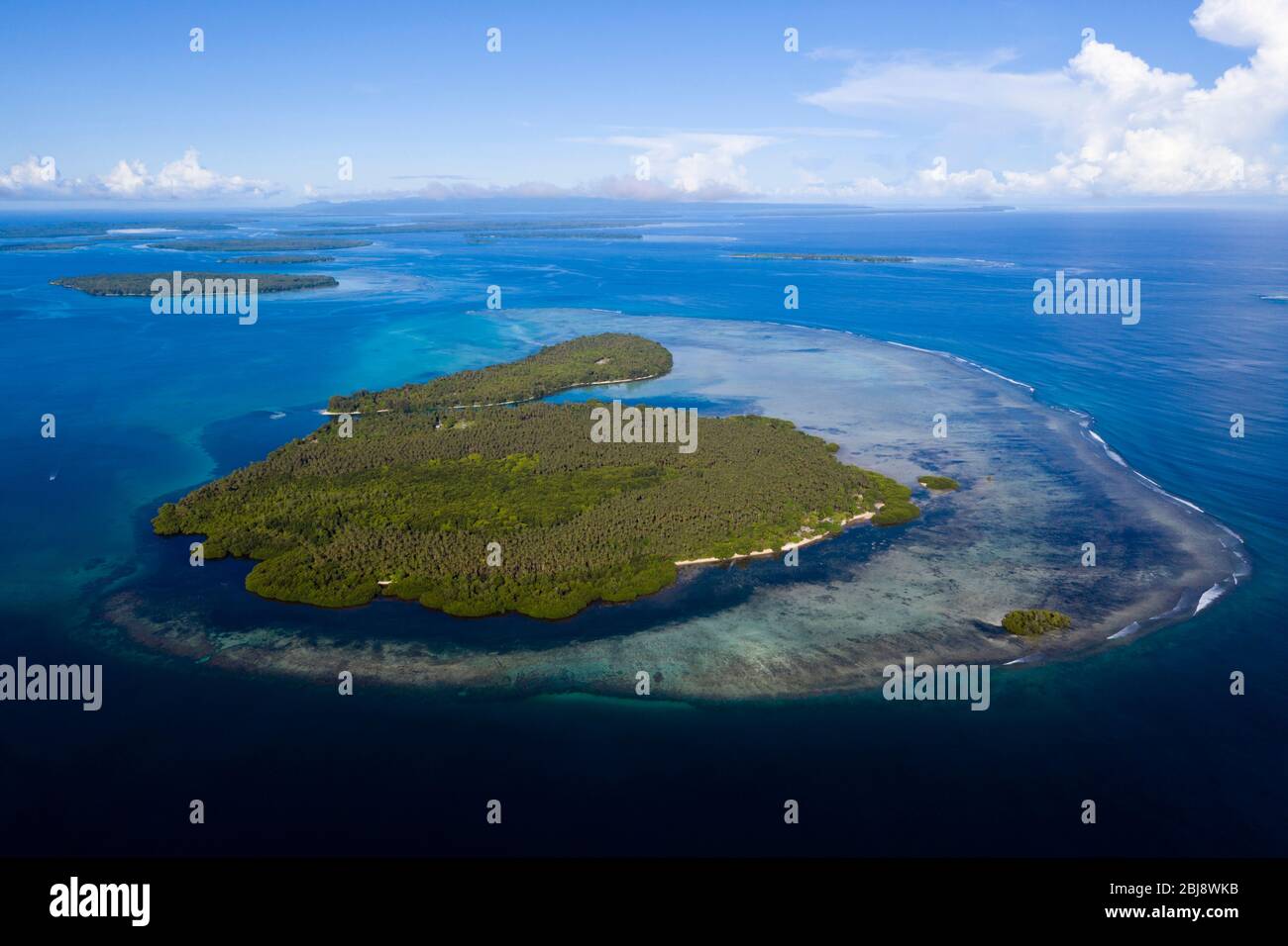 Veduta aerea delle isole di Balgai Bay, Nuova Irlanda, Papua Nuova Guinea Foto Stock