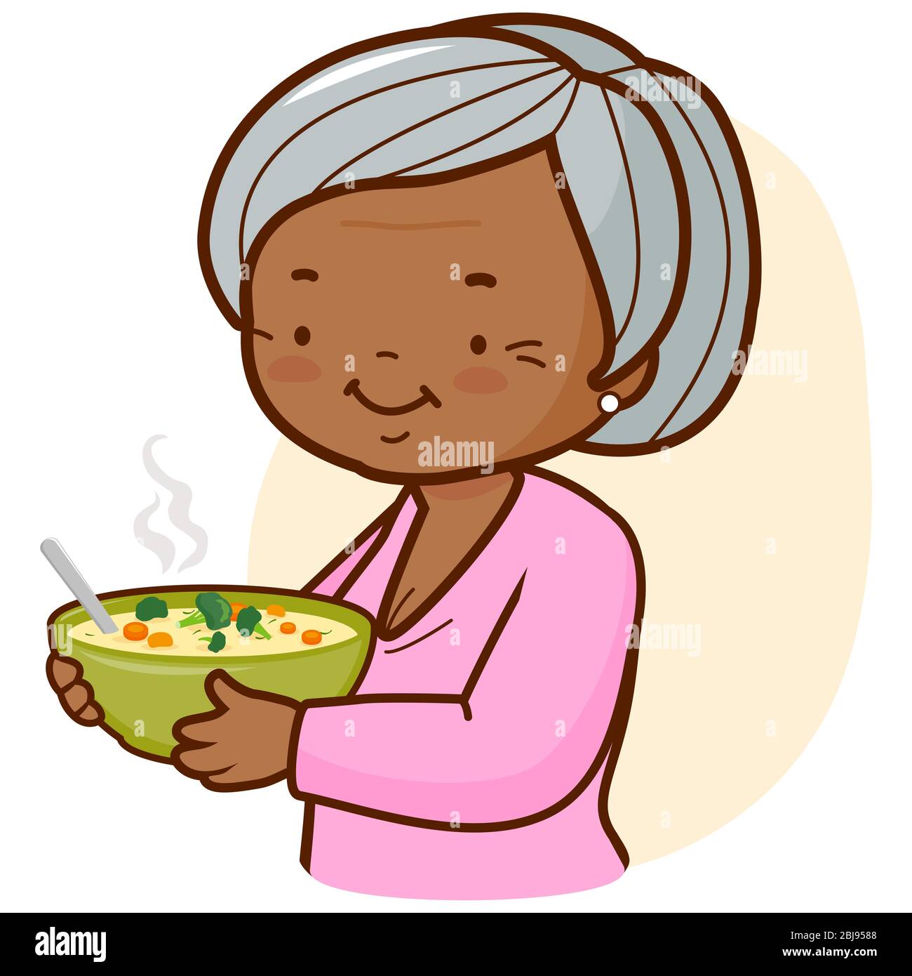 Nonna Afro-americana che tiene una ciotola di zuppa. Foto Stock