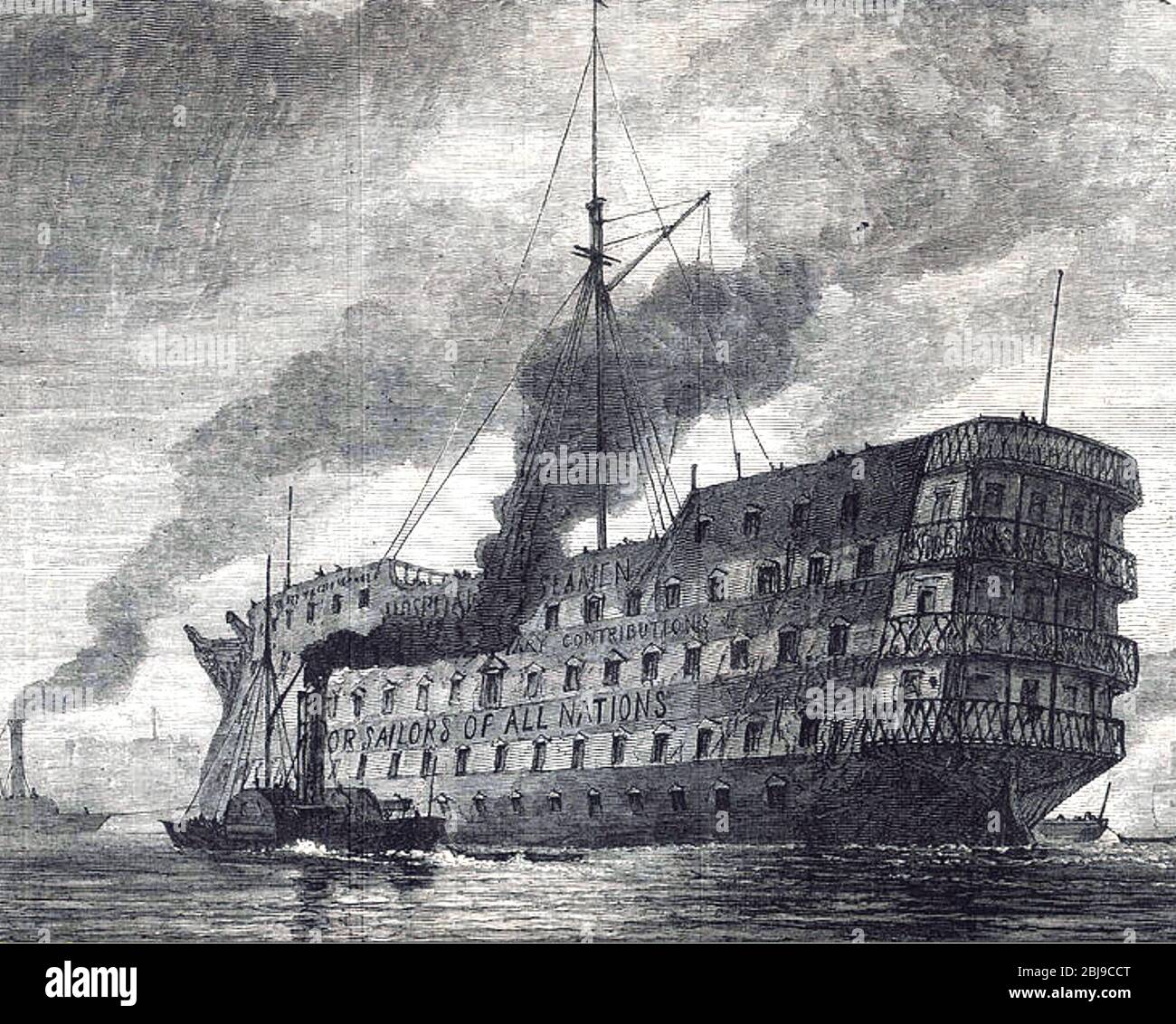 HMS DREADNOUGHT Royal Navy 98-gun di seconda classe lanciato 1801 come nave ospedale nel 1874 Foto Stock
