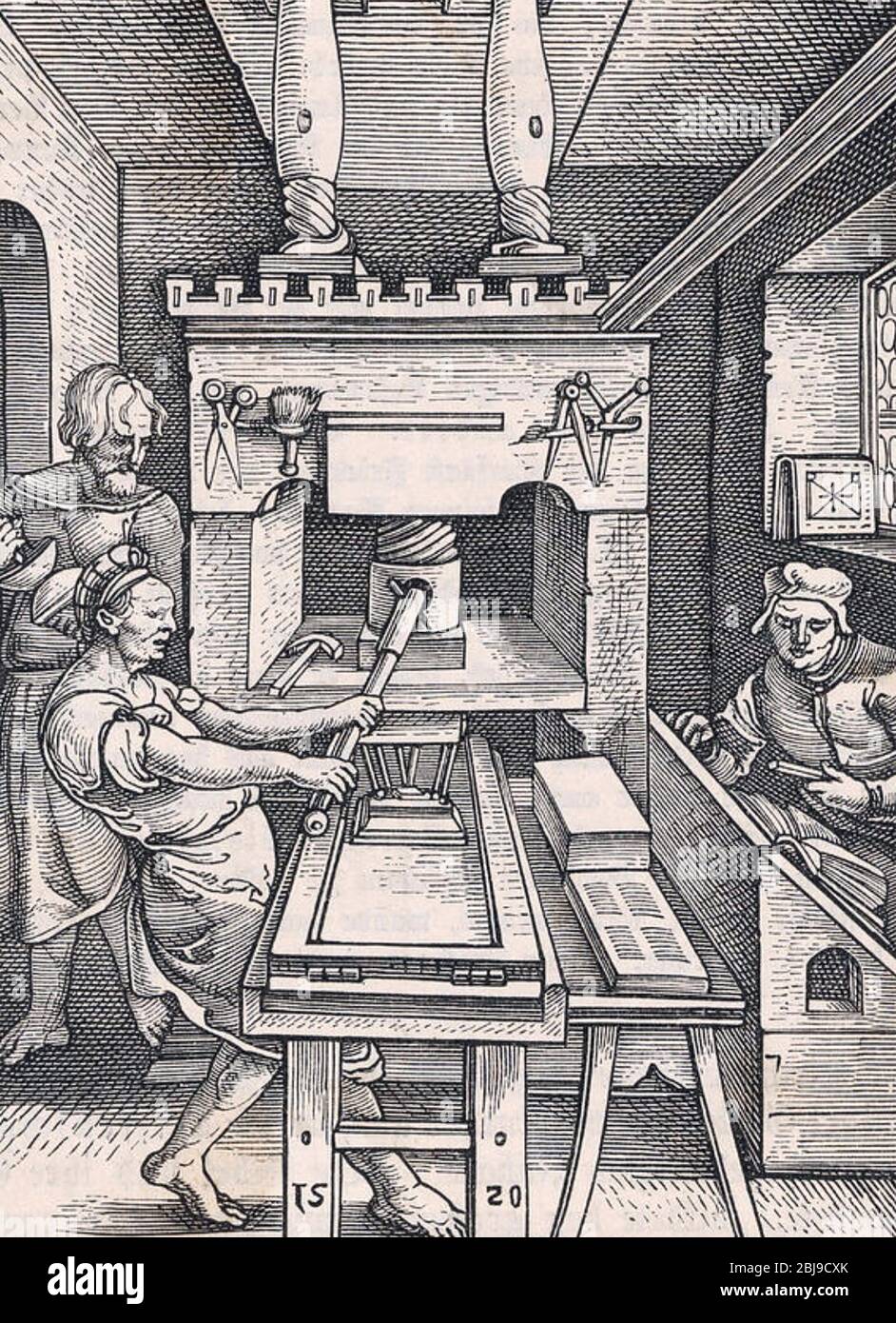 LAVORI DI STAMPA a Lipsia, Germania, 1520 Foto Stock