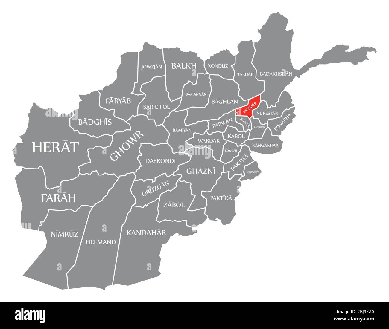 Panjshir rosso evidenziato nella mappa dell'Afghanistan Illustrazione Vettoriale