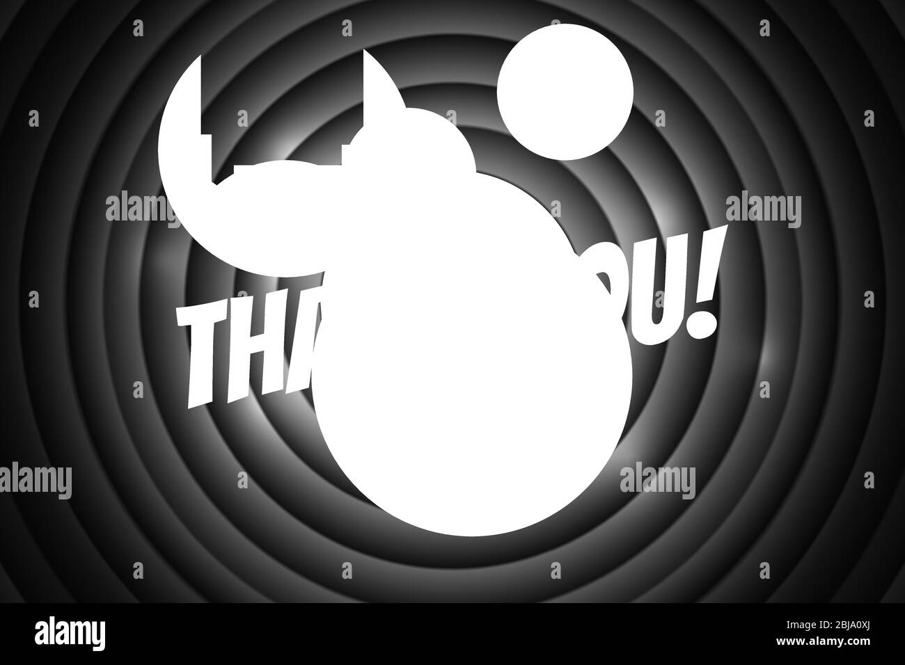 Grazie titolo in stile fumetto su sfondo cerchio nero. Schermata di annuncio della promozione del vecchio film cinematografico. Vettore retro scena pubblicità noir poster modello eps illustrazione Illustrazione Vettoriale