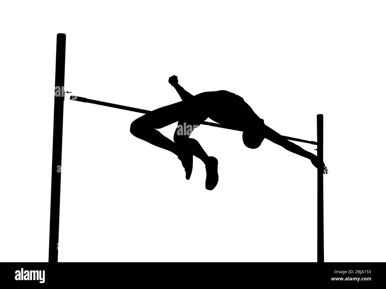 fallito tentativo di salto alto uomo atleta silhouette nera Foto Stock