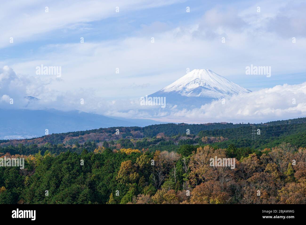 Il Mishima Skywalk è un pittoresco punto panoramico dove è possibile vedere il Monte Fuji da un gigantesco ponte sospeso. Una lunghezza totale di 400 m, è quella del Giappone Foto Stock