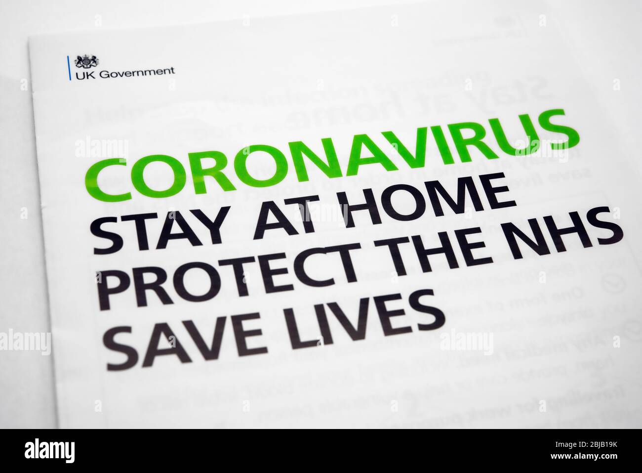 Coronavirus,covid-19 opuscolo informativo pubblico del governo Foto Stock