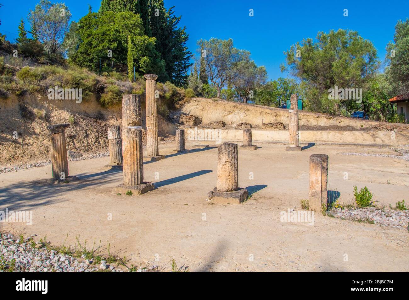 L'antico spogliatoio (Apodytirion) situato ad est dello stadio nel sito archeologico di Nemea in Grecia. Foto Stock