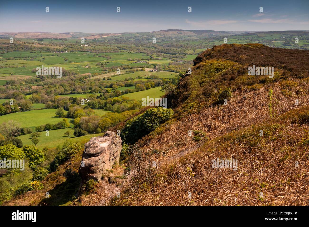 Regno Unito, Inghilterra, Cheshire, Congleton, Bosley Cloud, vista su Rushton Spencer Foto Stock