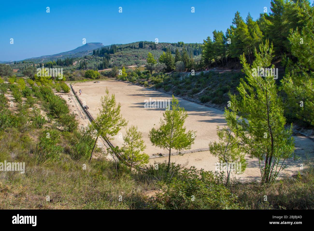 Stadio dei Giochi Panellenici presso il sito archeologico di Nemea In Grecia Foto Stock