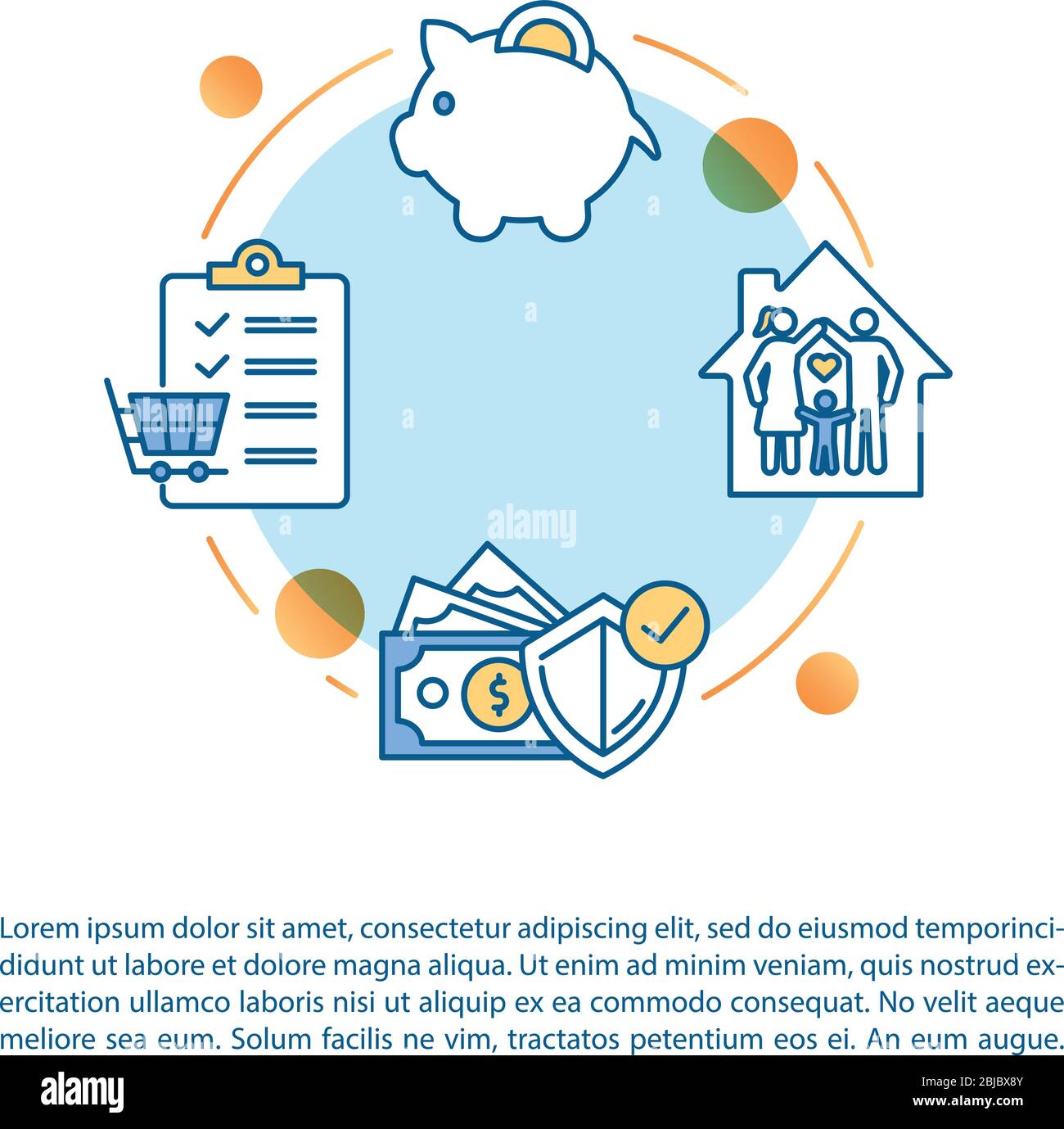 Icona di concetto di risparmio di denaro per famiglie con testo Illustrazione Vettoriale