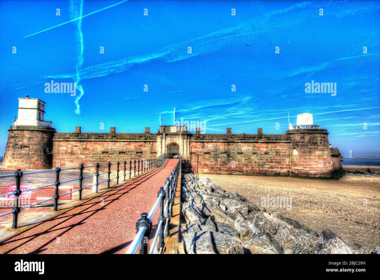 Città di Wallasey, Inghilterra. Vista artistica di Fort Perch Rock situato alla foce del fiume Mersey estuario. Foto Stock