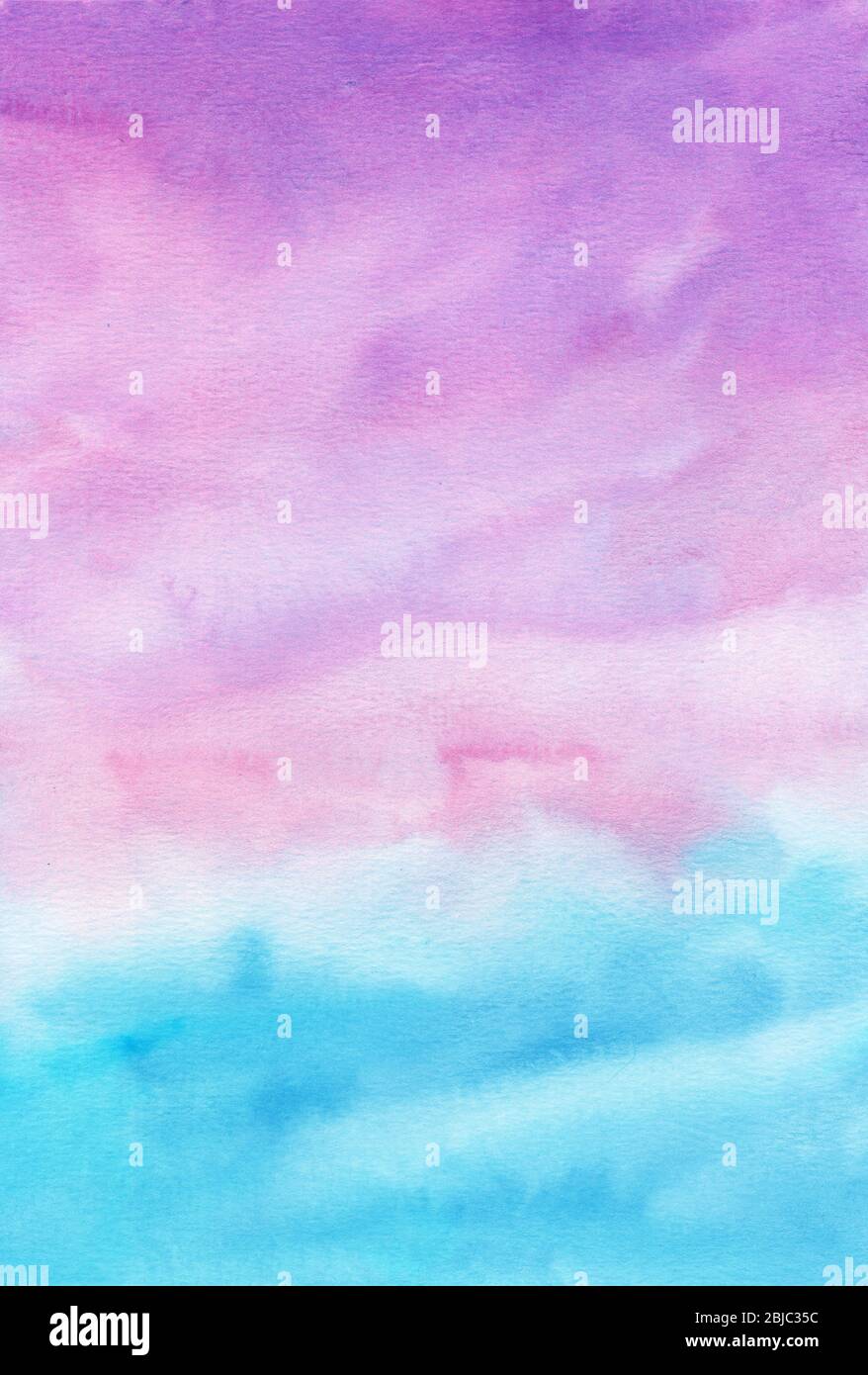 Sfondo astratto acquerello, texture dipinta a mano, acquerello rosa; blu, macchie viola. Design per sfondi, sfondi, copertine e imballaggi. Foto Stock