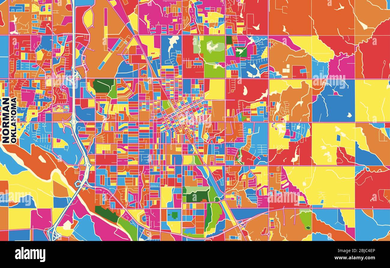 Mappa vettoriale colorata di Norman, Oklahoma, USA. Modello Art Map per