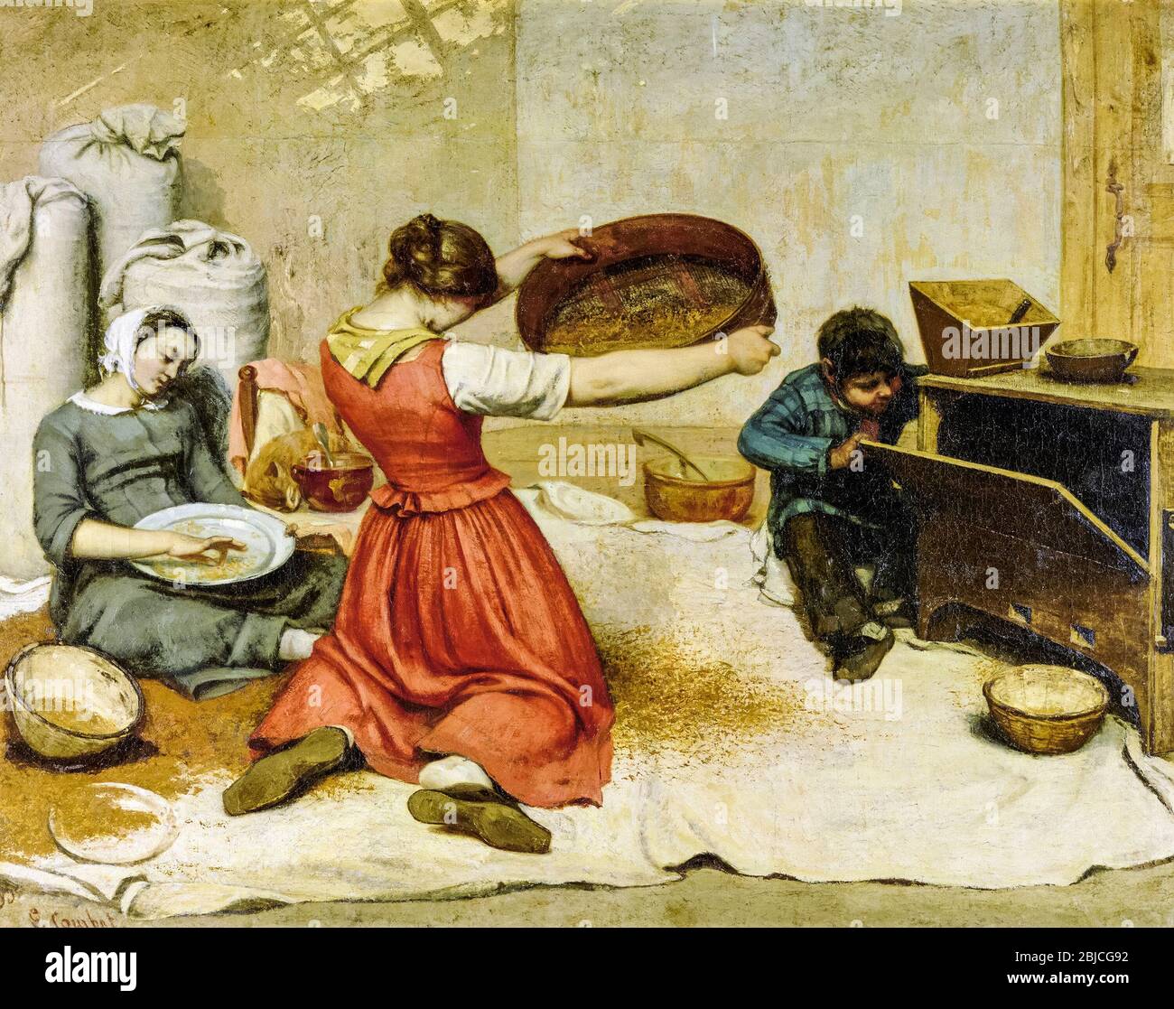 I vesini di grano (Les Cribleuses de blé), dipinto da Gustave Courbet, 1854 Foto Stock I vesini di grano (Les Cribleuses de blé), dipinto da Gustave Courbet, 1854 Foto Stock