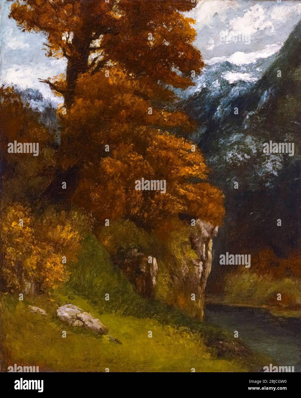 Gustave Courbet, il Glen a Ornans (Bords du Doubs, effet d’Automne), pittura del paesaggio, 1866 Foto Stock