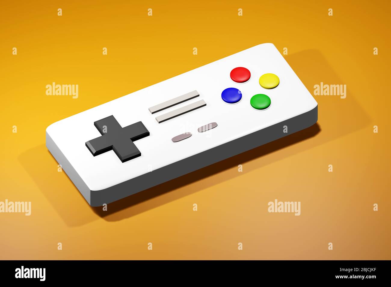 Semplice oggetto minimalistico controller di gioco retrò, hardware di gioco vintage, emulazione console e comandi console concetto astratto, illustrazione 3d Foto Stock