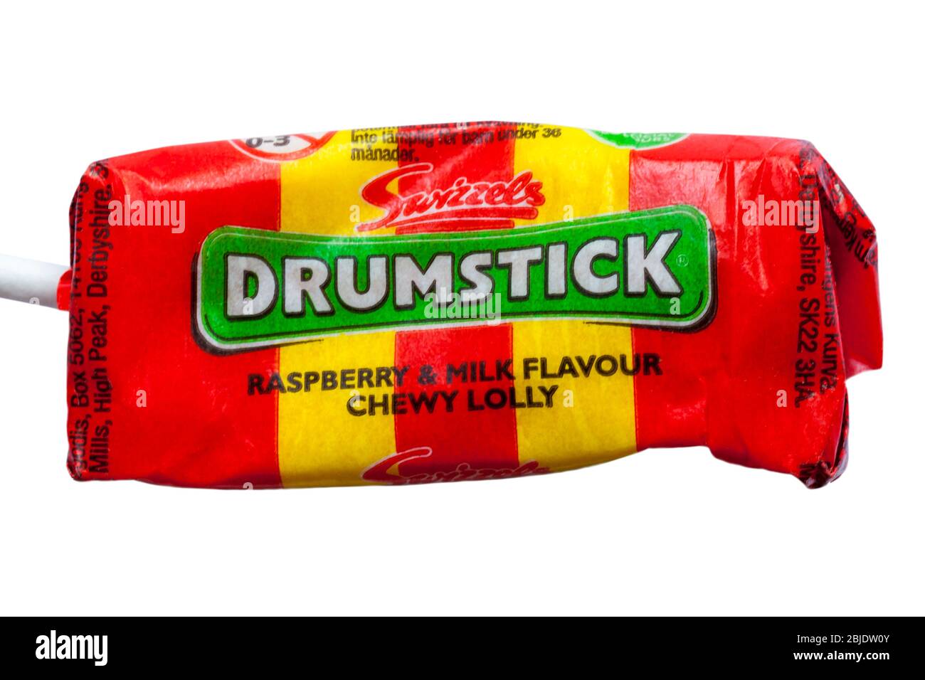 Swizzels Matlow Drumstick lolly su sfondo bianco - Drumstick dolce Foto Stock