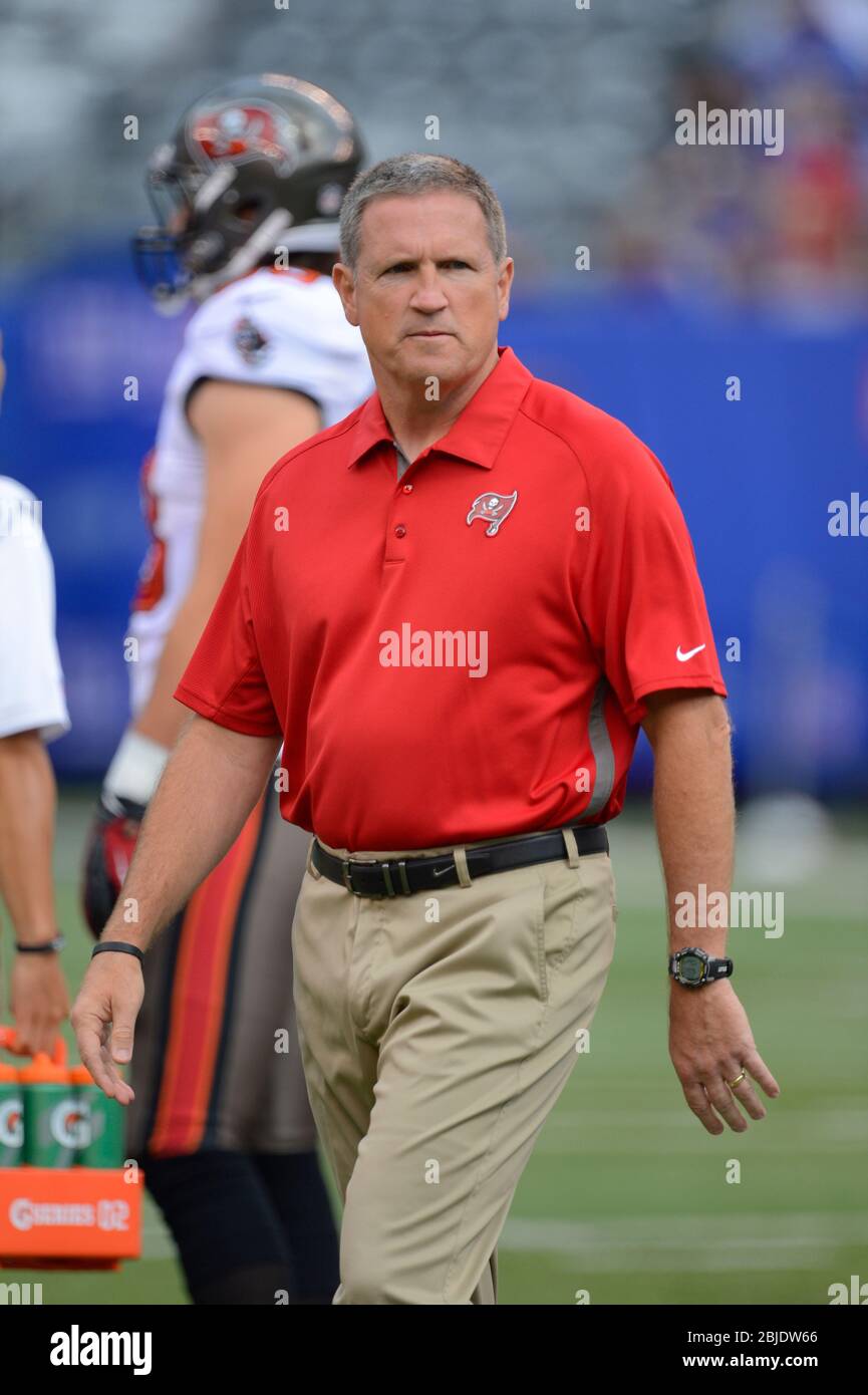 16 settembre 2012: Tampa Bay Buccaneers coordinatore difensivo Bill Sheridan durante una settimana 2 NFL NFC Matchup tra i Tampa Bay Buccaneers e New Y Foto Stock