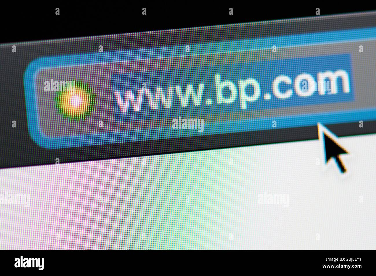 New-York , USA - 29 aprile 2020: BP url link adress website close up view on laptop screen Foto Stock