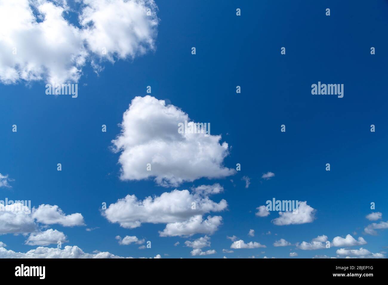 Cumulus nuvole contro un cielo blu. Foto Stock
