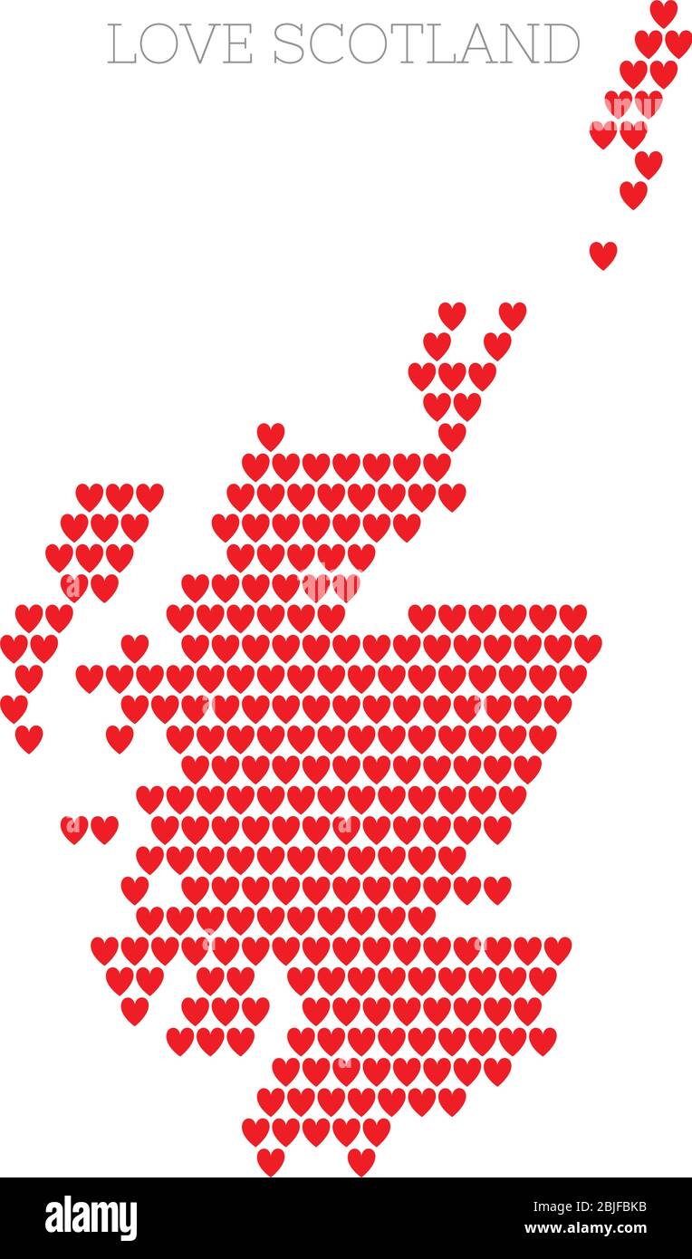 Mappa di campagna scozzese realizzata con un motivo halftone cuore amore Illustrazione Vettoriale