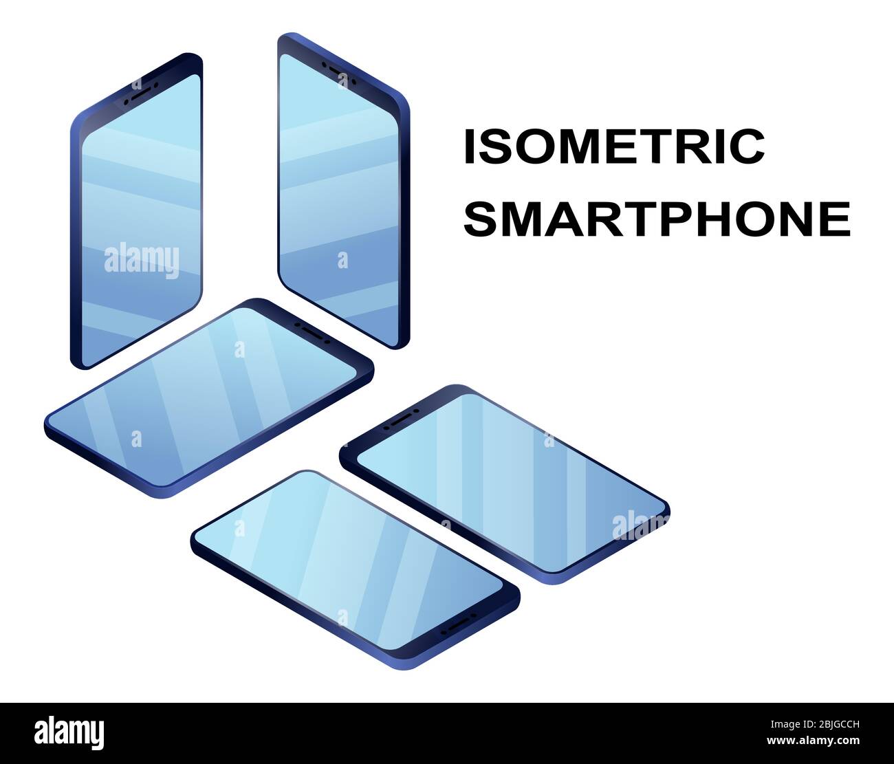 smartphone isometrico in posizione diversa. Illustrazione vettoriale isometrica piatta isolata su sfondo bianco. Illustrazione Vettoriale