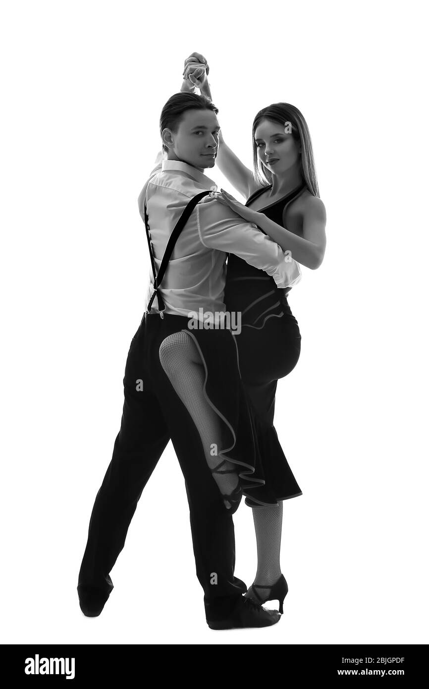 Coppia di giovani ballerini su sfondo bianco Foto Stock