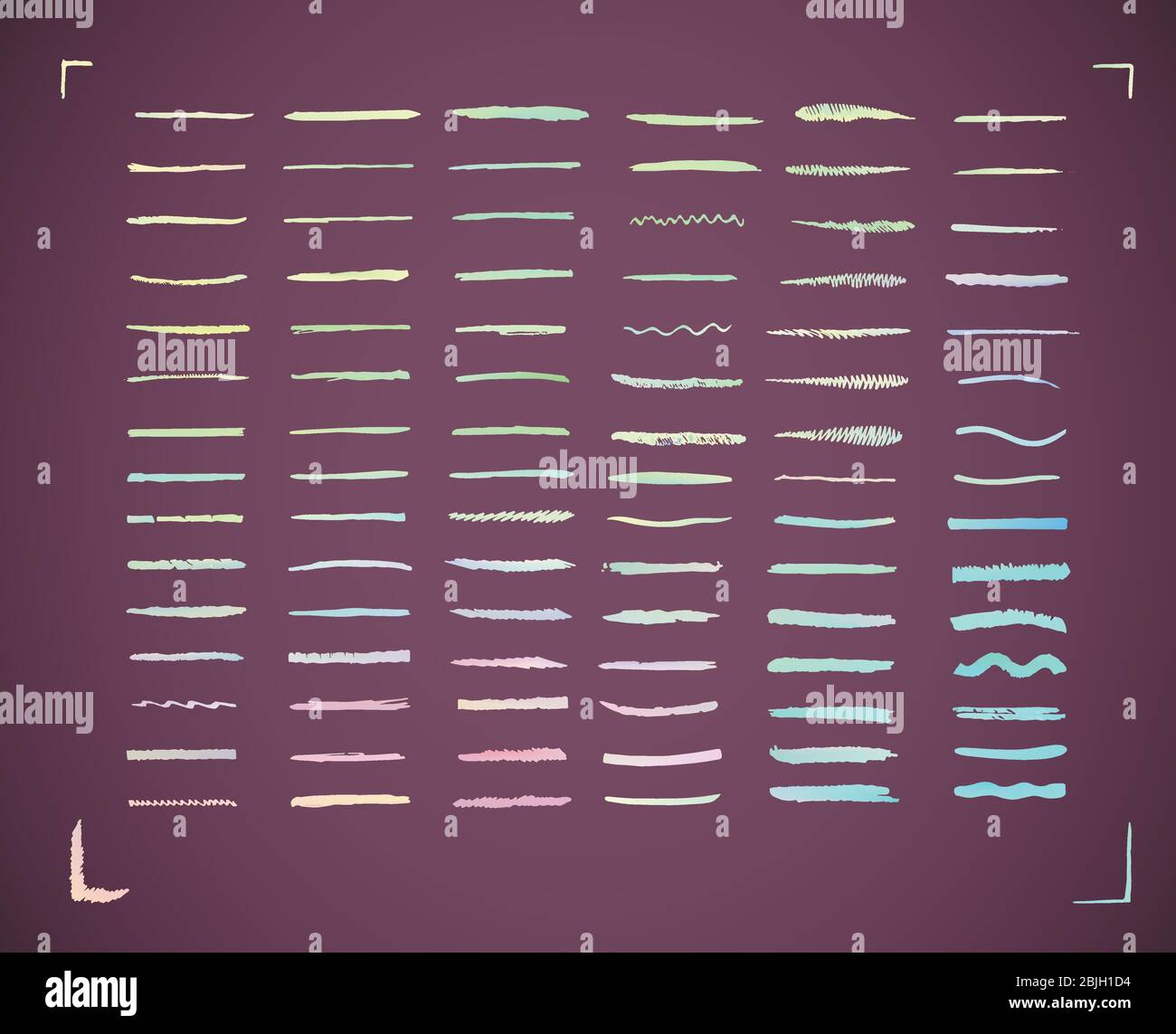 Set di tratti di pennello vettoriale colorato. Coloratissimi tratti di pennello artistico dipinto a mano Illustrazione Vettoriale