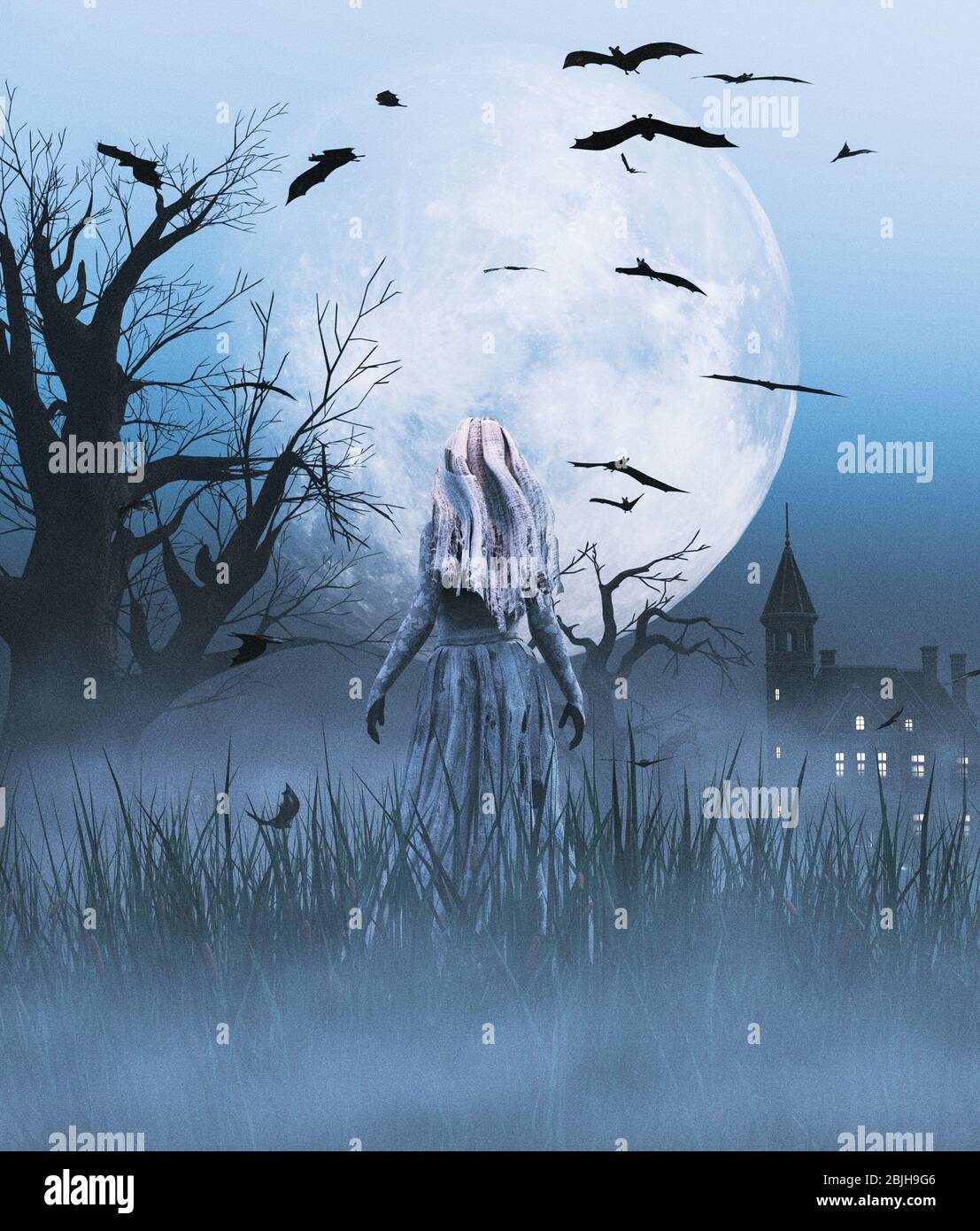 Ghost sposa in Halloween notte, illustrazione 3d Foto Stock