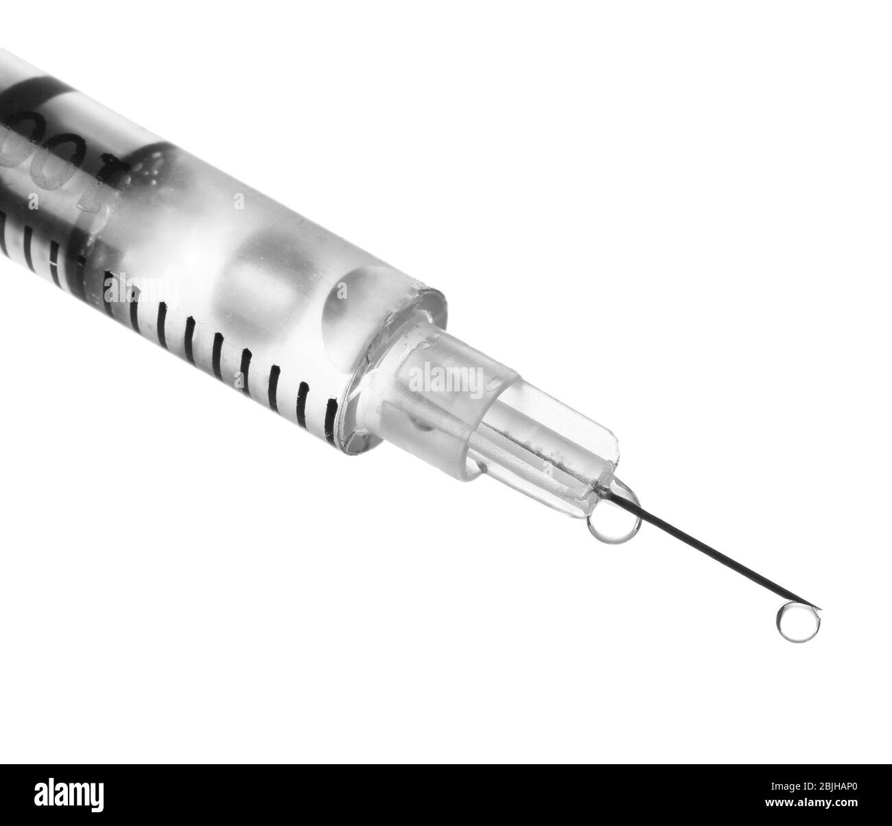 Siringa medica su sfondo bianco Foto Stock