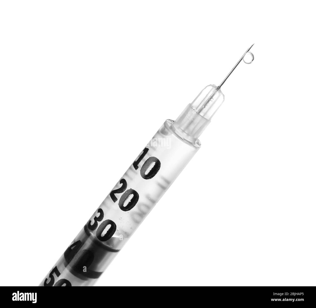 Siringa medica su sfondo bianco Foto Stock