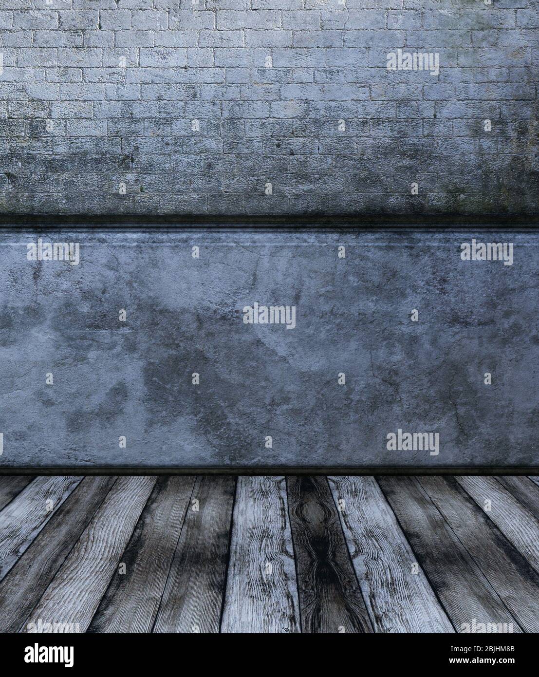 Pavimento in legno con parete a grunge, rendering 3d Foto Stock