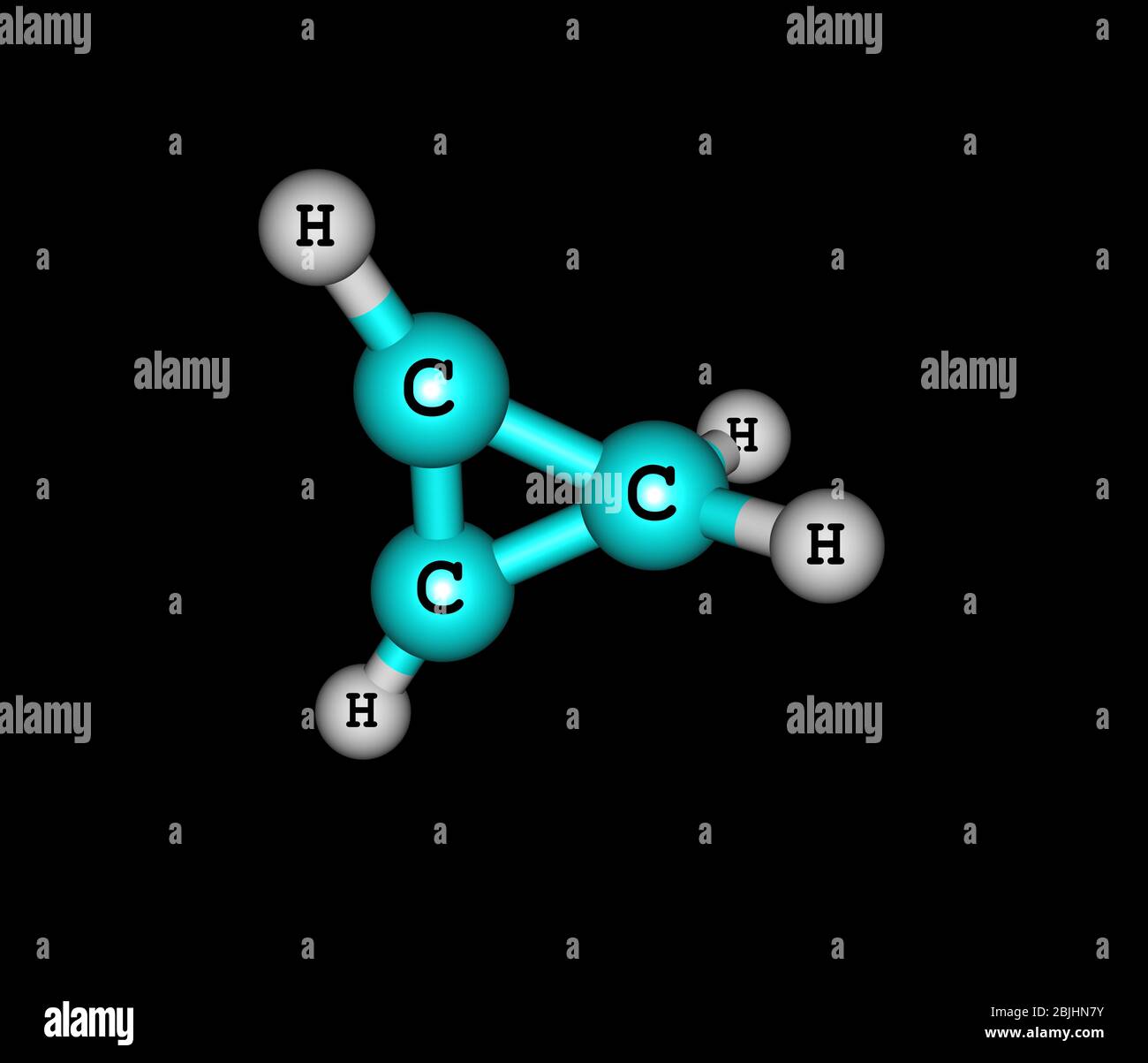 Il ciclopropene è un composto organico di formula C3H4. È il cicloalchene più semplice. Ha una struttura triangolare Foto Stock