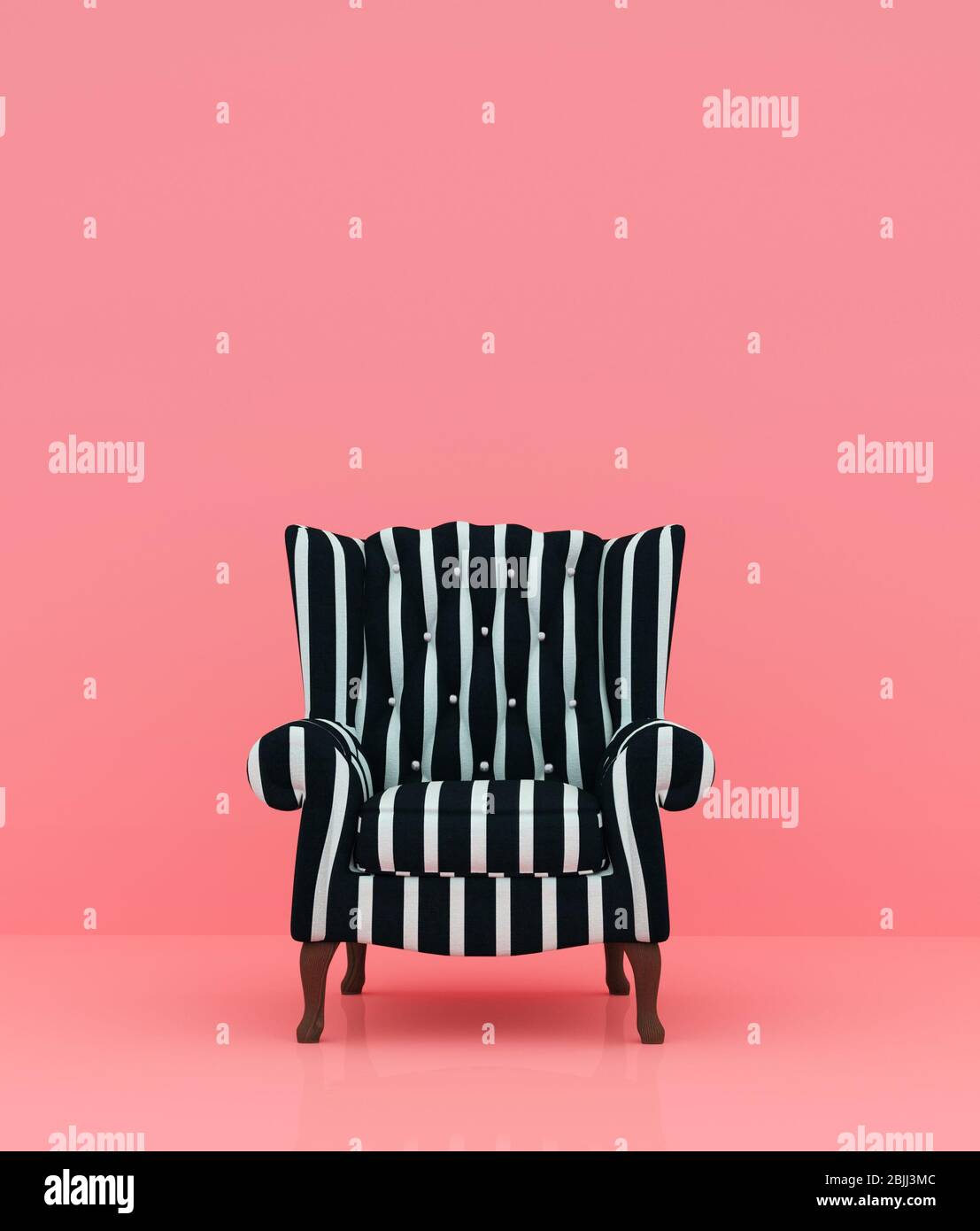 Sedia a righe su sfondo color pastello, sfondo concettuale dallo stile minimale, rendering 3d Foto Stock