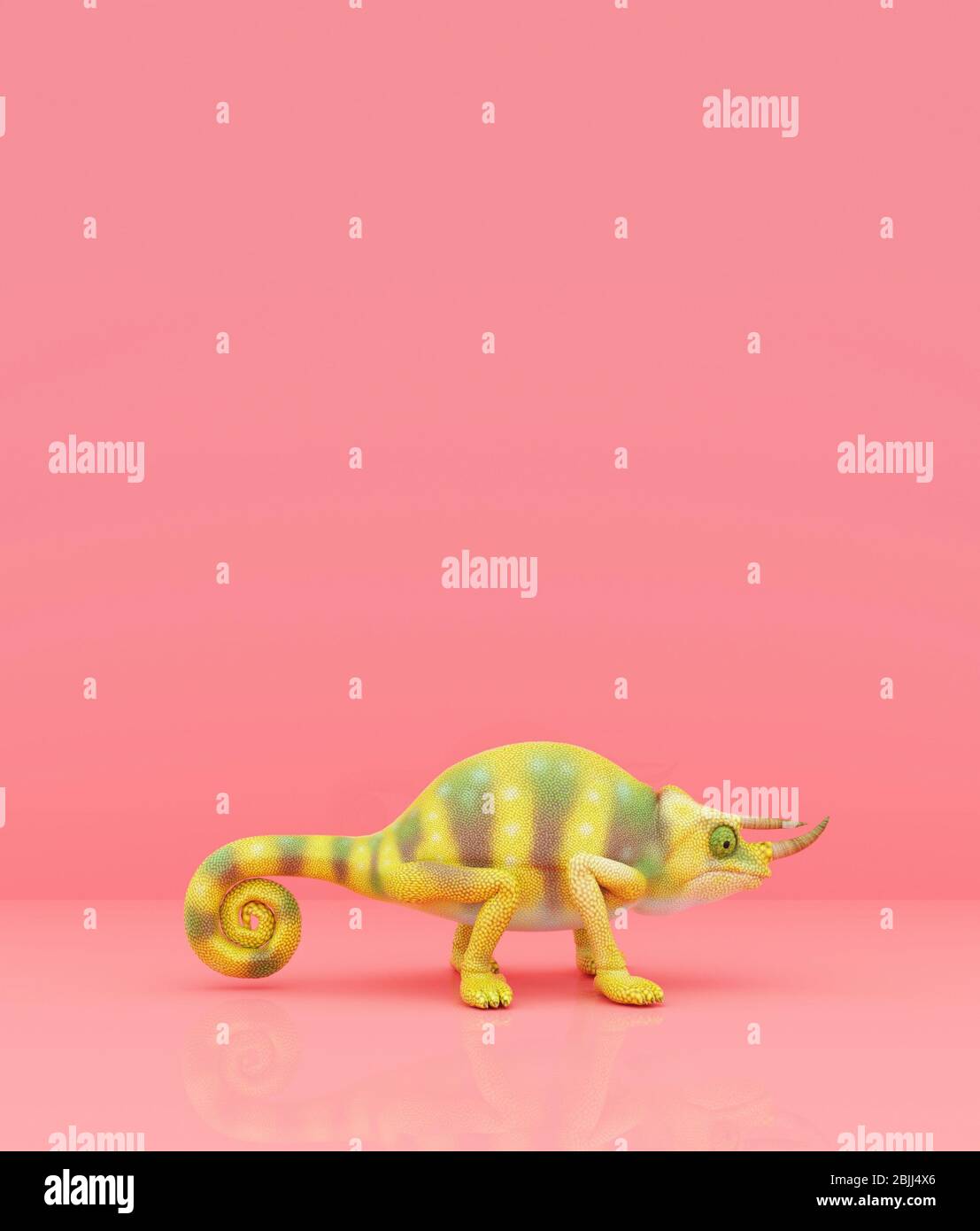 Chameleon su sfondo color pastello, rendering 3d Foto Stock