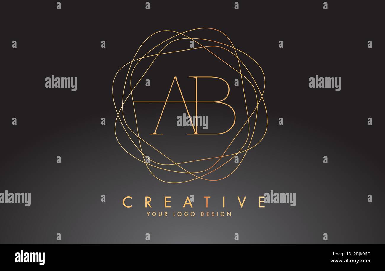 Golden Luxury AB A B lettere Logo Design con linee dorate cornice illustrazione vettoriale. Illustrazione Vettoriale