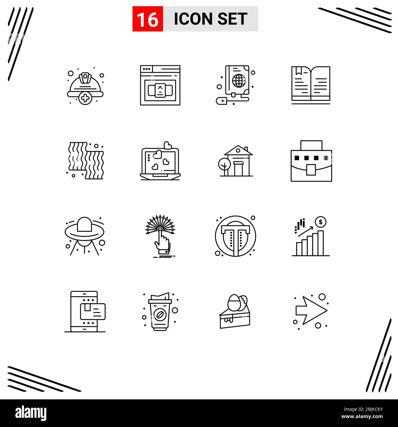 Pacchetto di 16 simboli universali di animali, istruzione, html, libro, globo elementi di disegno vettoriale editabili Illustrazione Vettoriale