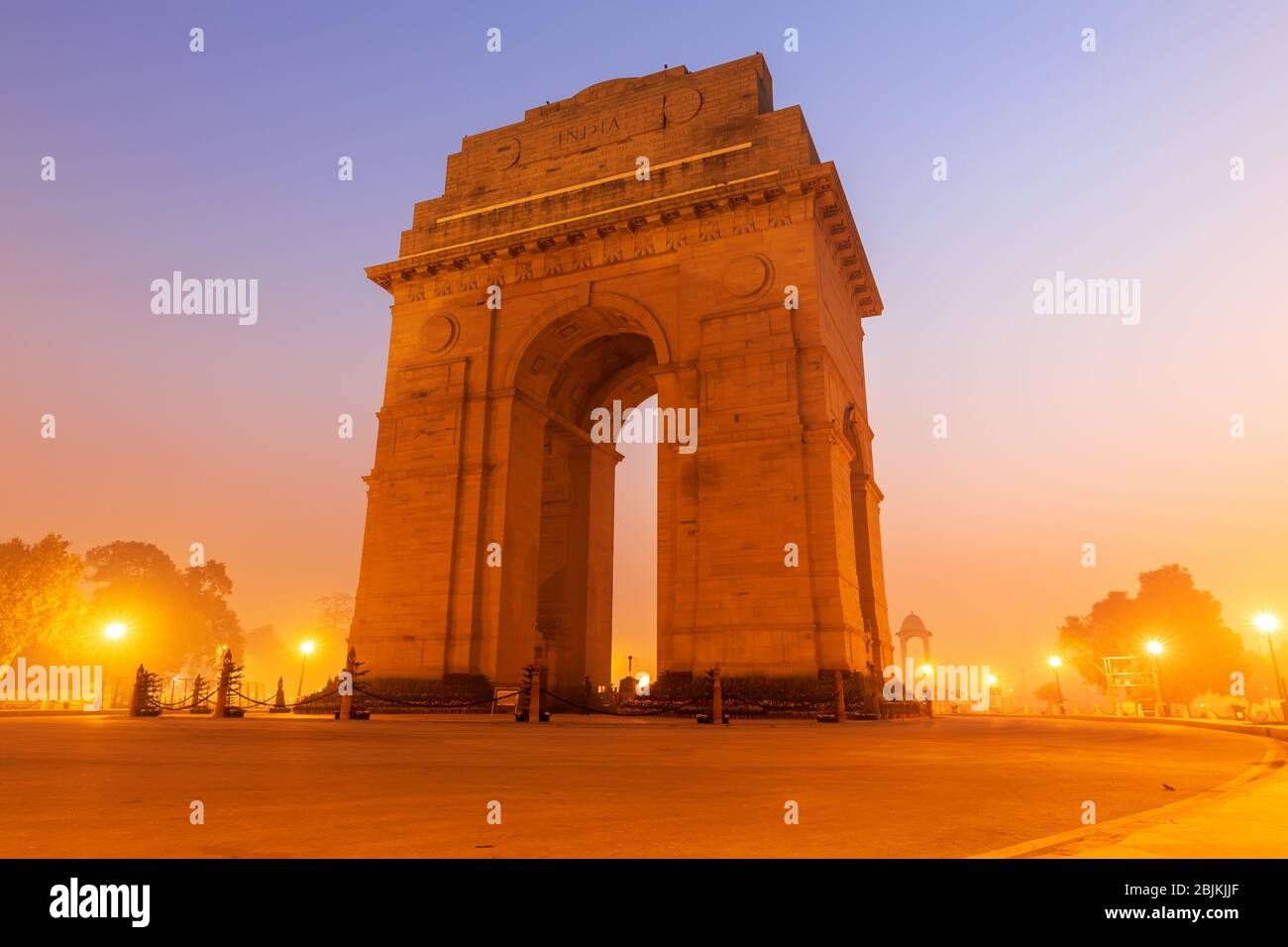 India Gate a Nuova Delhi, vista serale. Foto Stock