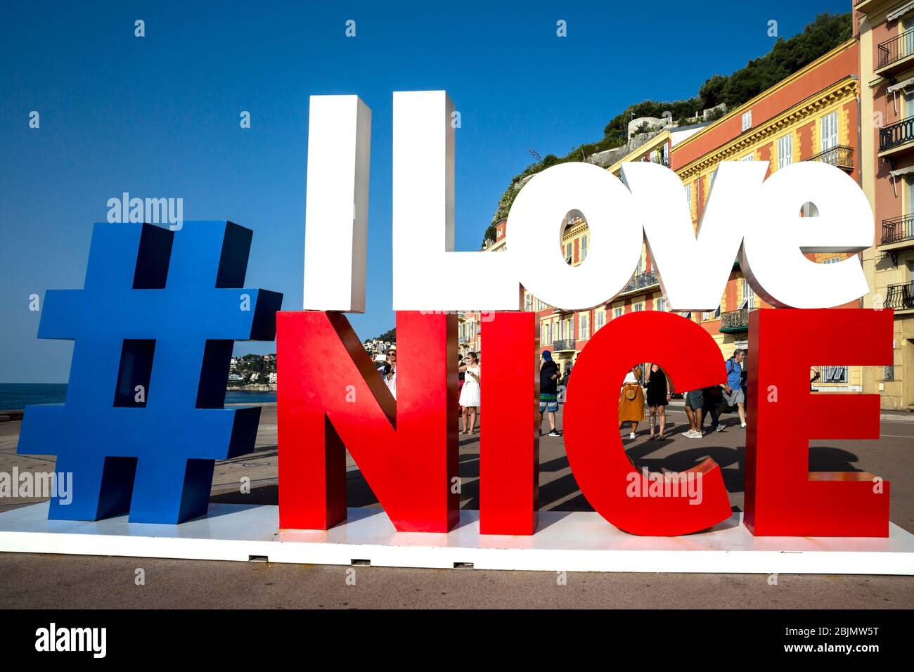 Hashtag i Love Nice segno, Costa Azzurra, Provenza, Francia. Foto Stock