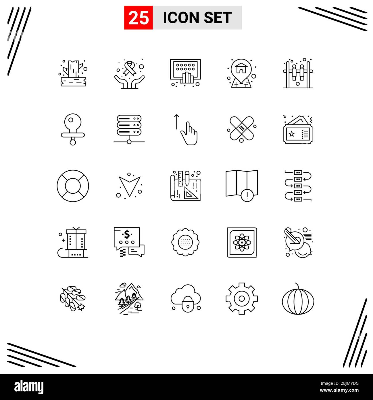 25 interfaccia utente Line Pack di segni e simboli moderni di gioco, posizione, app, casa, tablet elementi di progettazione vettoriale editabili Illustrazione Vettoriale
