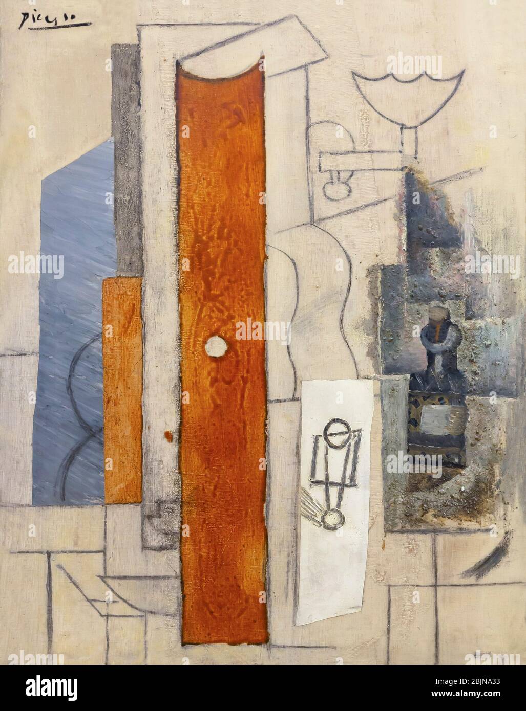 Chitarra a gas e bottiglia, Guitare, bec à gaz, Flacon, Pablo Picasso, 1913, Foto Stock
